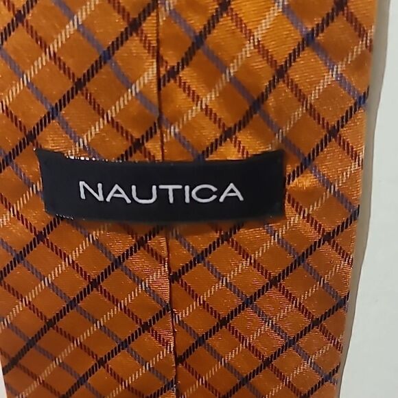 Nautica Orange Diagonal Check Silk Tie - Picture 3 of 4
